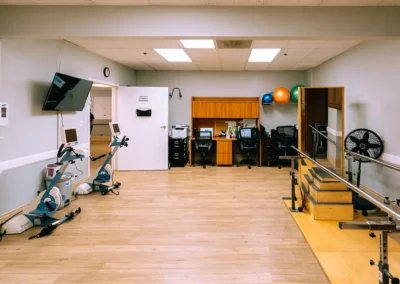 The equipment in the rehab gym at Glendale Healthcare Center