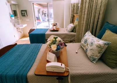 A semi-private room at Glendale Healthcare Center