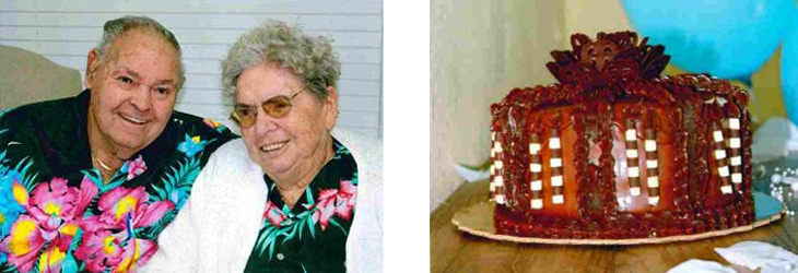 Couple celebrating their anniversary with cake