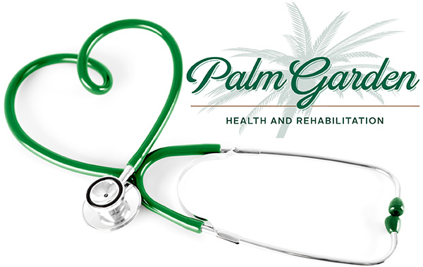 Heart-shaped stethoscope and Palm Garden logo