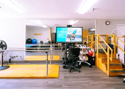 The TV and equipment in the rehab gym at Valley Palms