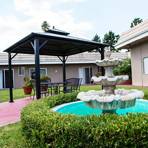 A fountain in the courtyard of Casitas