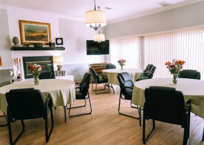 The tables in the dining room at Casitas Care Center