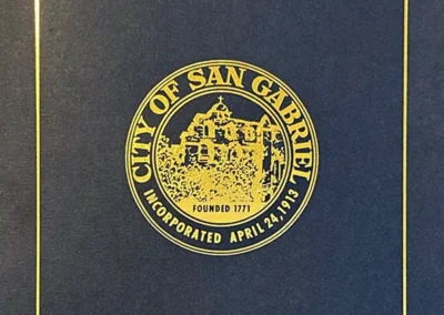 Certificate of Recognition from the City of San Gabriel, incorporated April 24, 1913