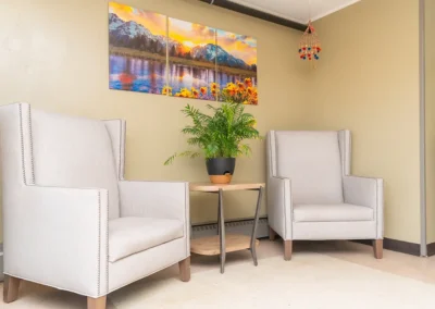 Two chairs in the lobby of Hickory Village