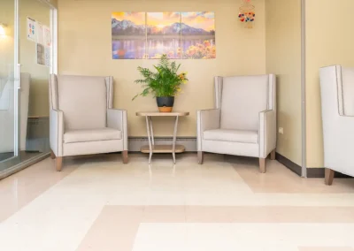 Two chairs with a plant in the middle at Hickory Village