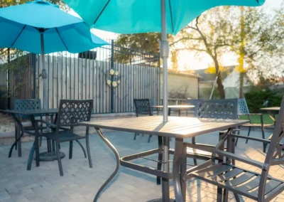 An outdoor seating area at Hickory Village