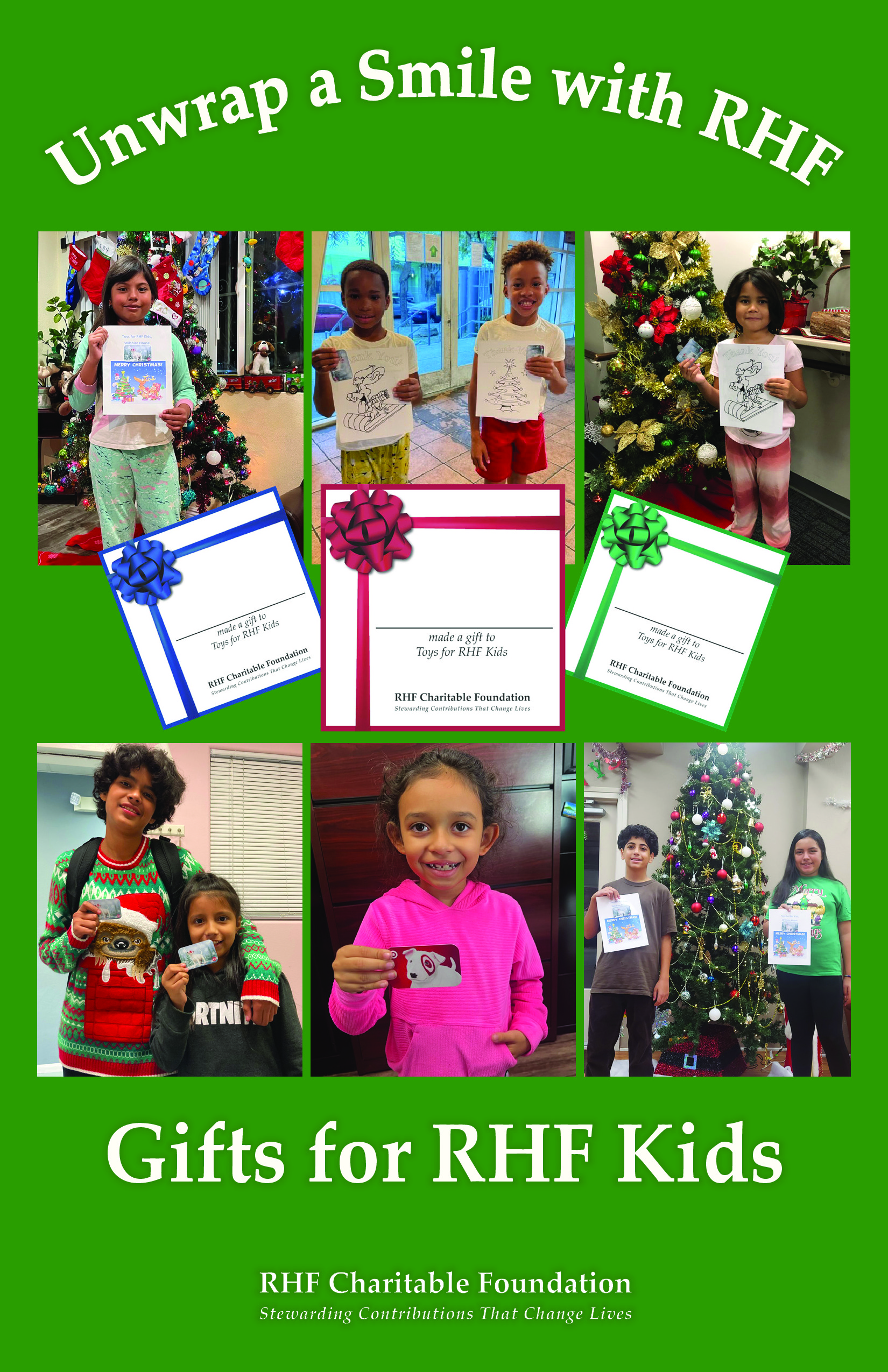 page-0 Photo gallery of children holding gift cards at Christmas time