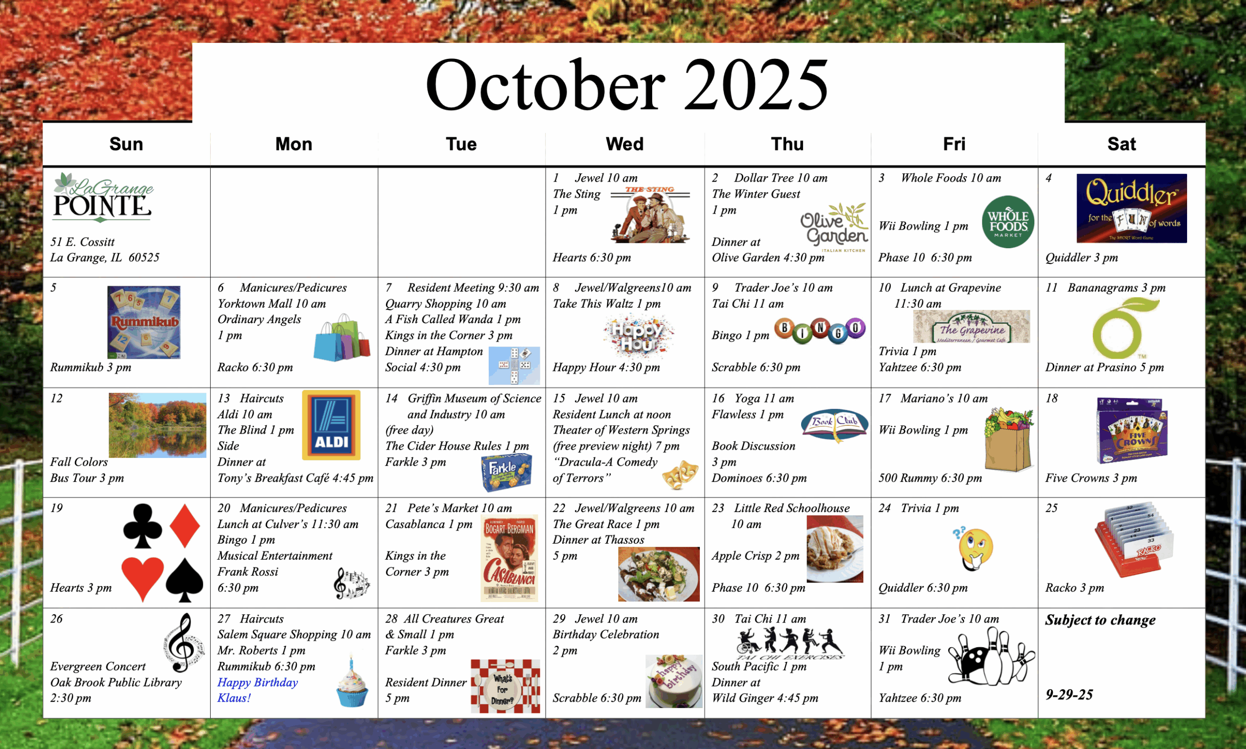 October Activity Calendar