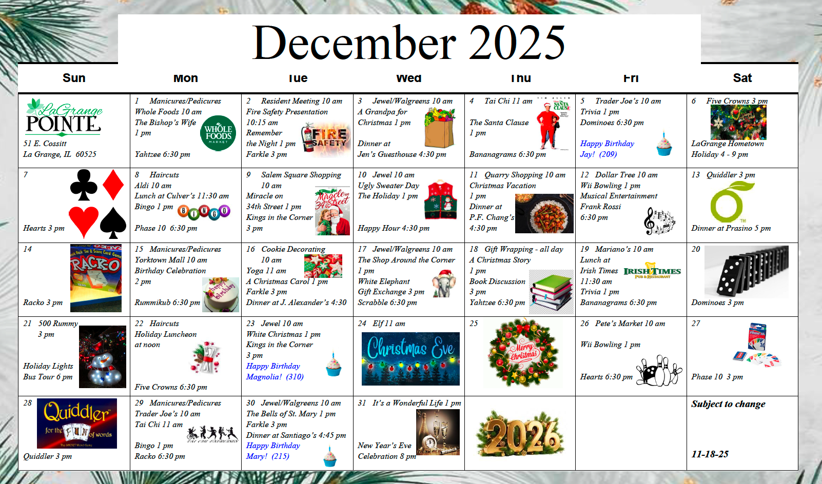 La Grange December activity calendar