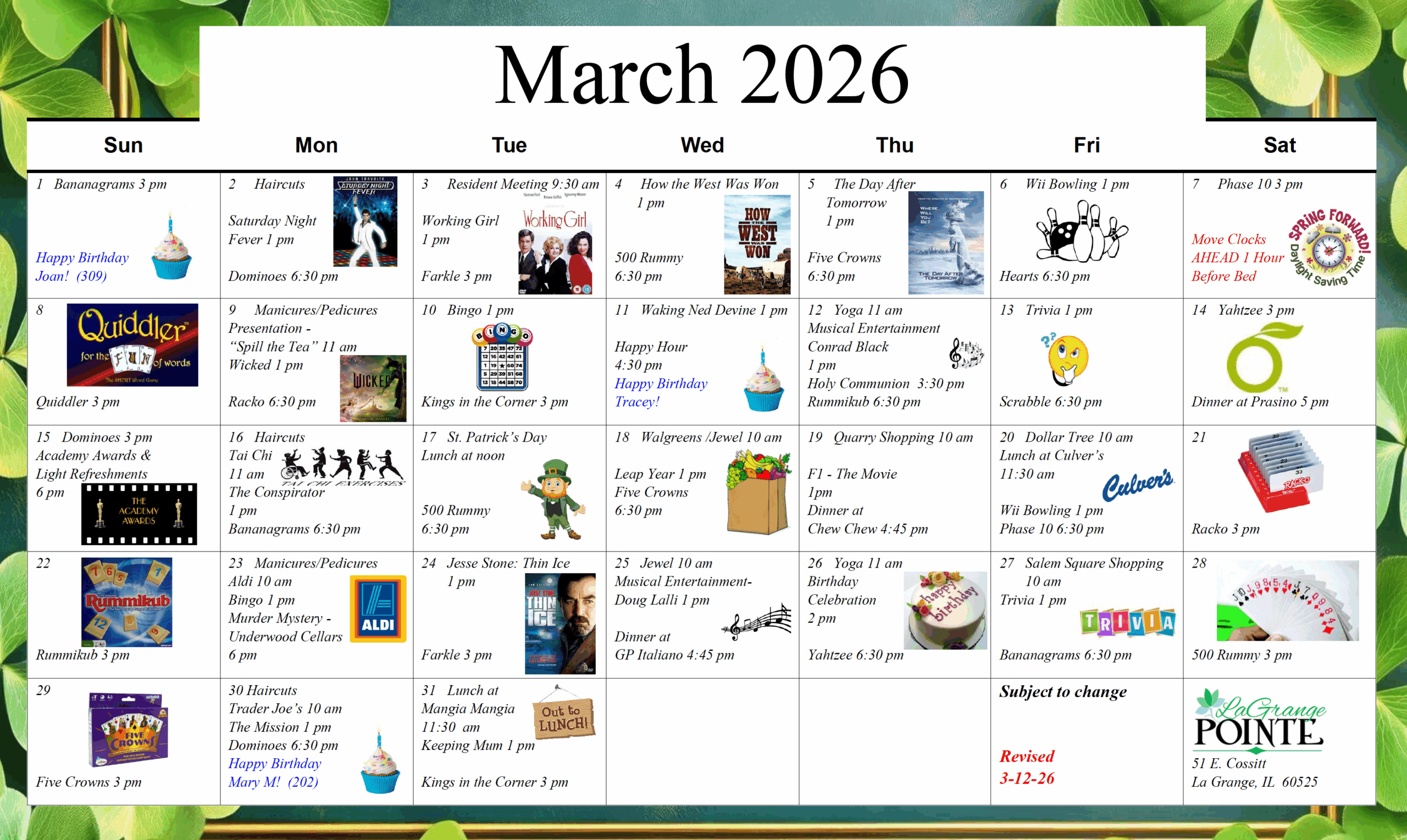 March activity calendar
