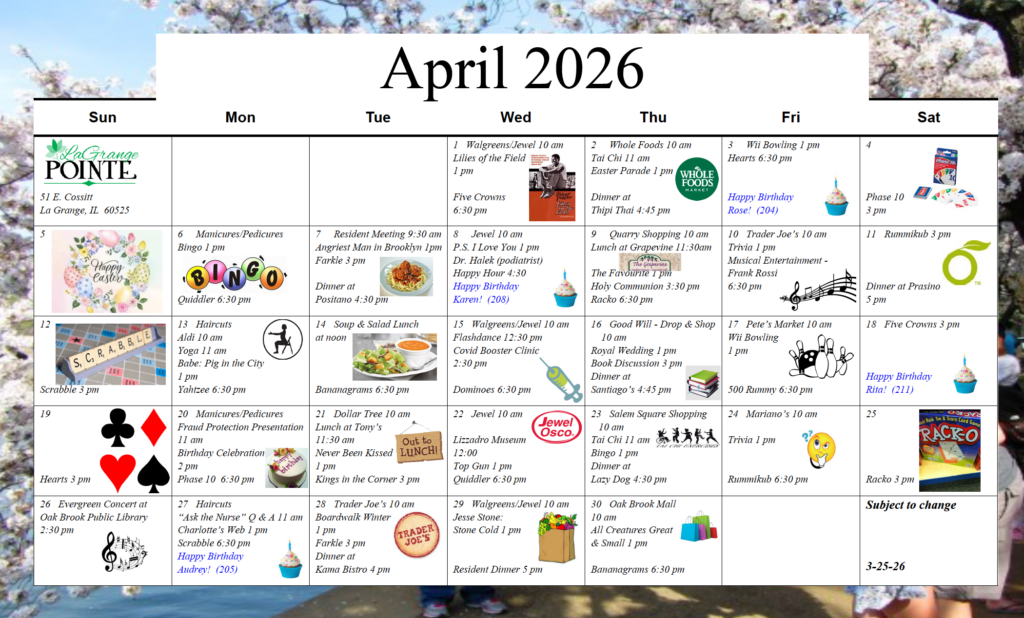 La Grange April activity calendar