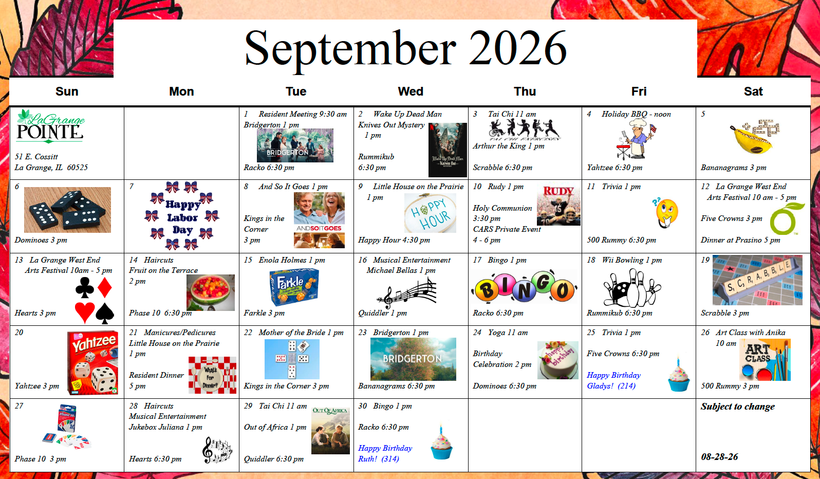 La Grange Pointe September calendar