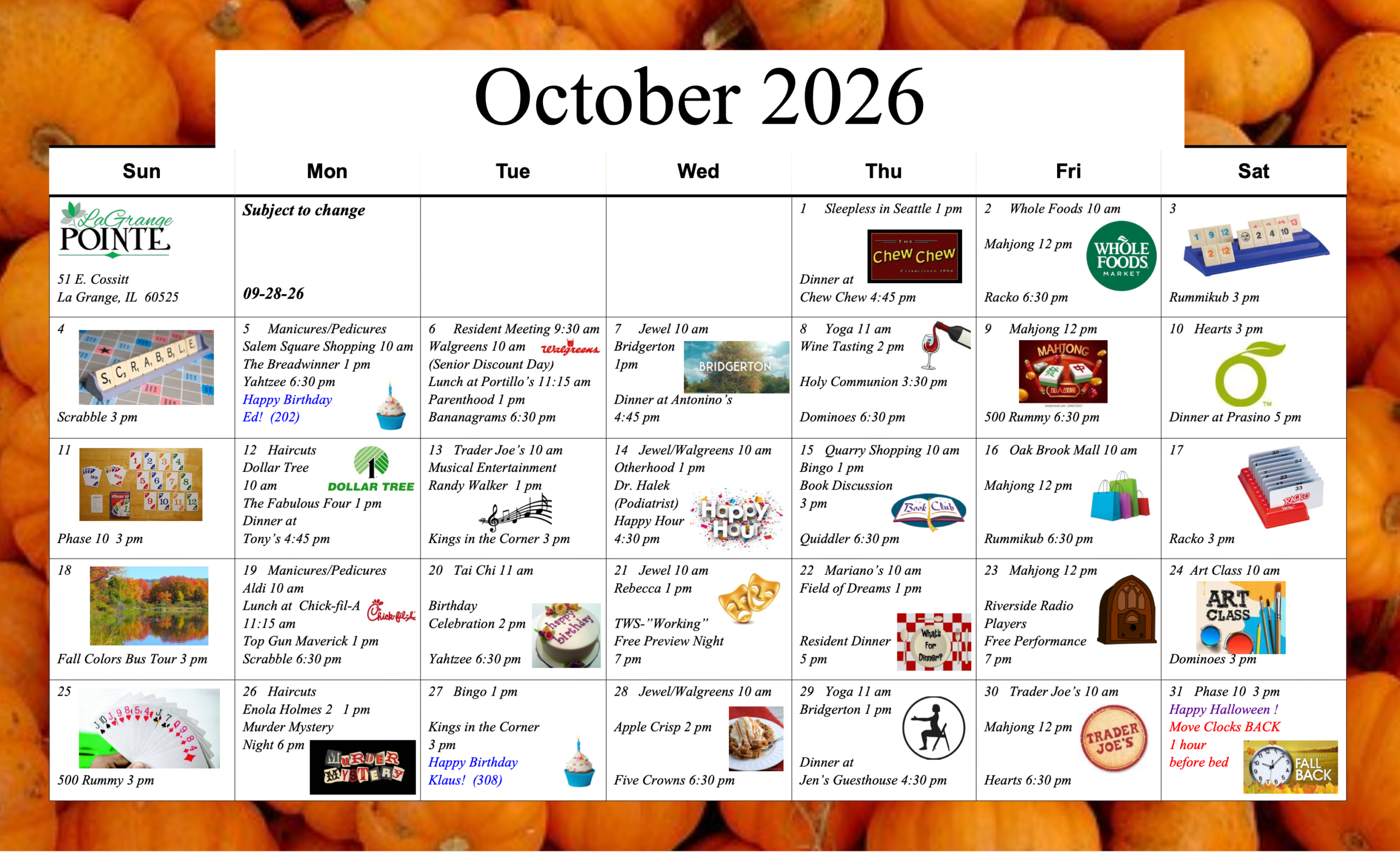 October activity calendar 2026