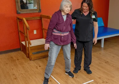 A senior woman and a physical therapist during a physical therapy session