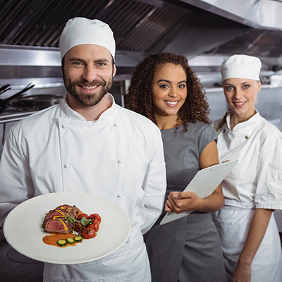 chefs and dietary managers in the kitchen