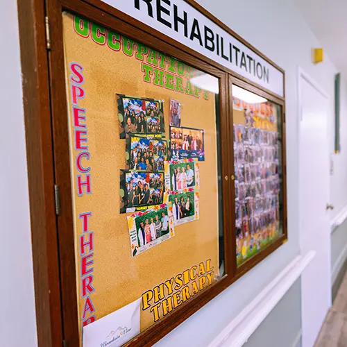 A board with speech therapy patients at Mountain View