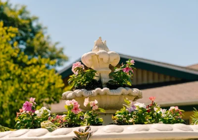 A fountain with flowers on it at Mountain View